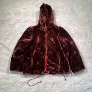 Vintage OuterLayer Faux Fur Coat Women's Hood Full Zip 80s 90s Brown Size XS